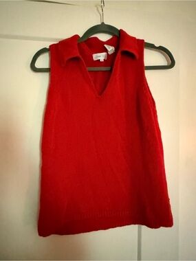Red Sleeveless V-Neck Sweater